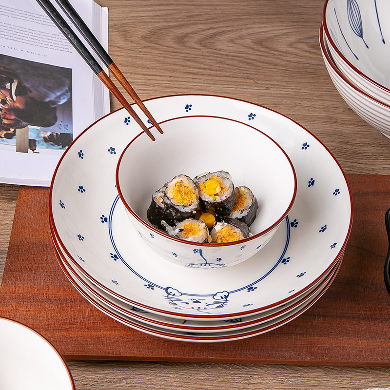 日式碗碟套装家用米饭碗陶瓷汤面碗泡面吃饭碗一人食碗盘碗碟餐具详情图2