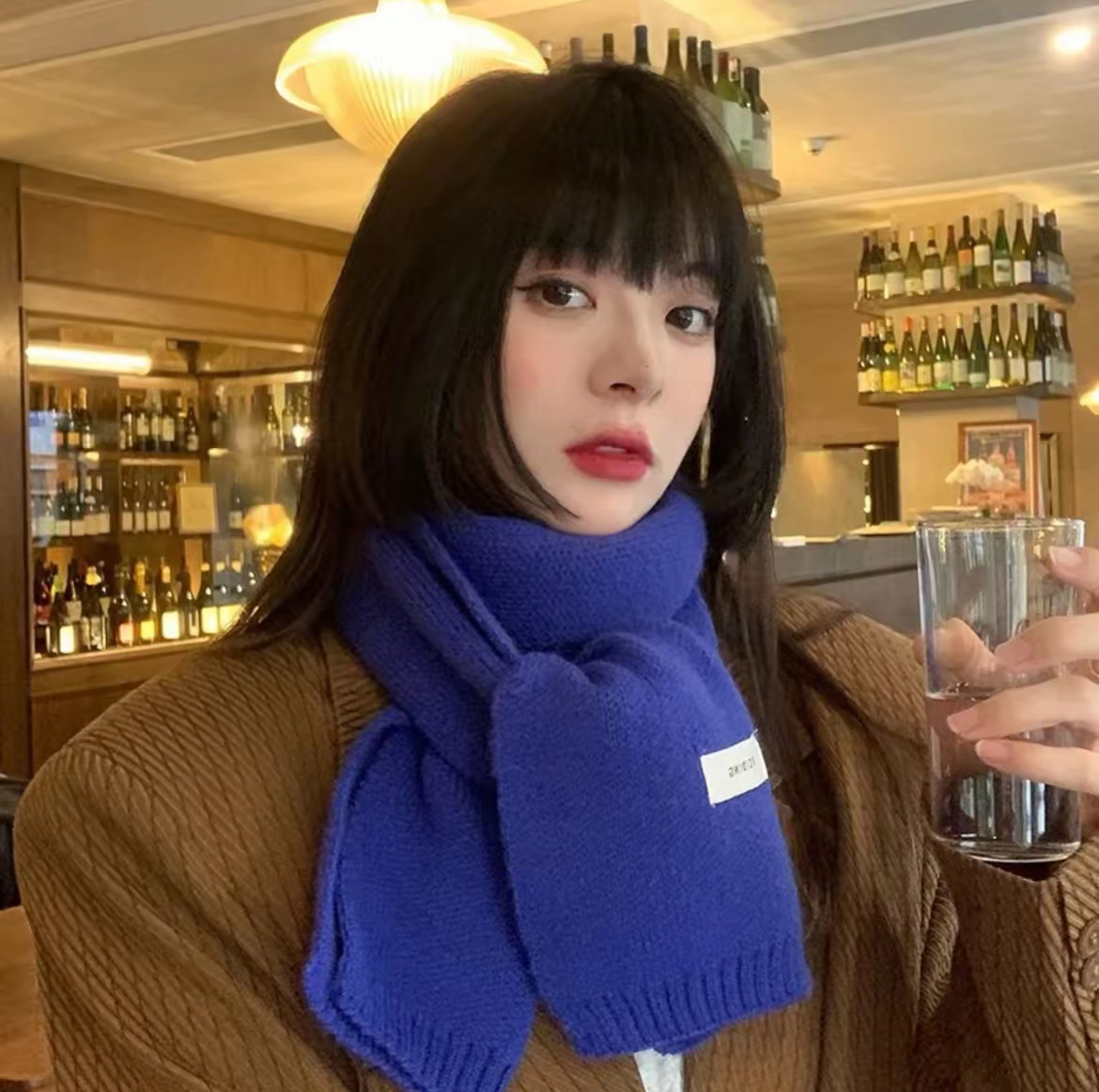 Koreana tejido bufanda versátil mujer invierno pareja influencers ins otoño invierno calentador babero nuevo klein azul mujer pic 11