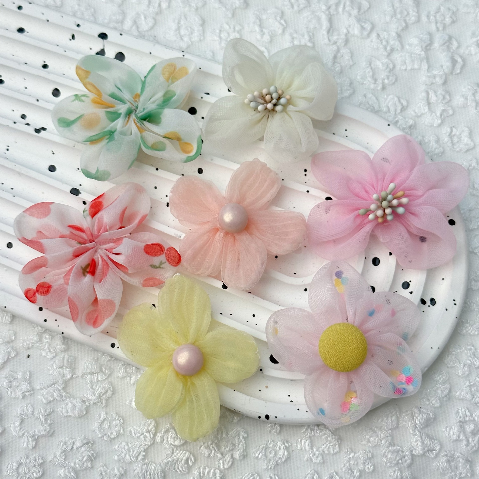 Children's Hair Clip Hair Rope Material Diy Hair Accessories Headgear Accessories Fabric Handmade Flower Yarn Flower Five-Petal Flower Accessories