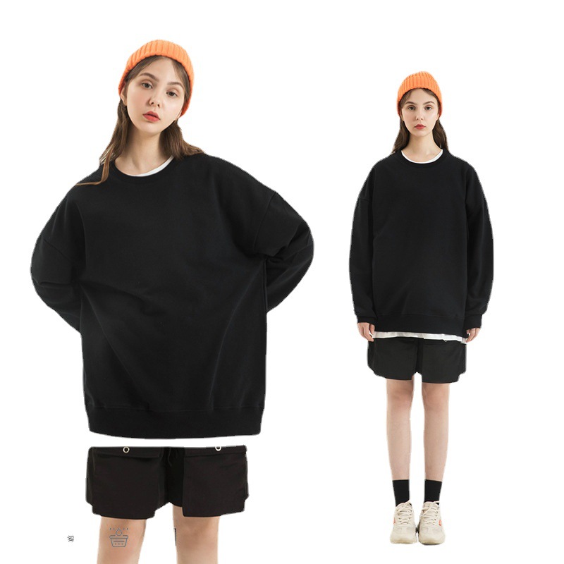 380g peso libra sudadera para mujeres color sólido logotipo ajustado holgado caída de hombros gran terry para hombres y mujeres mismo estilo versión coreana sudadera Item Picture