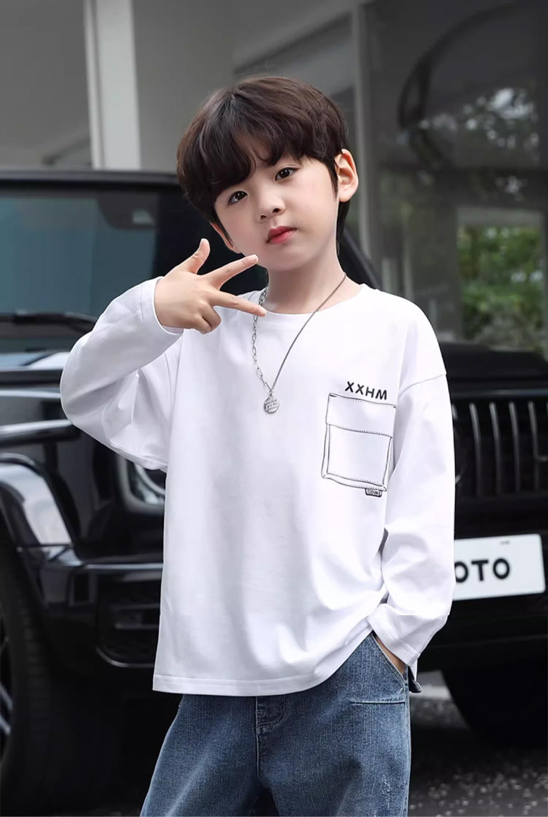 童装男童长袖t恤儿童2025新款纯棉内搭上衣宽松圆领打底衫衣服潮详情1