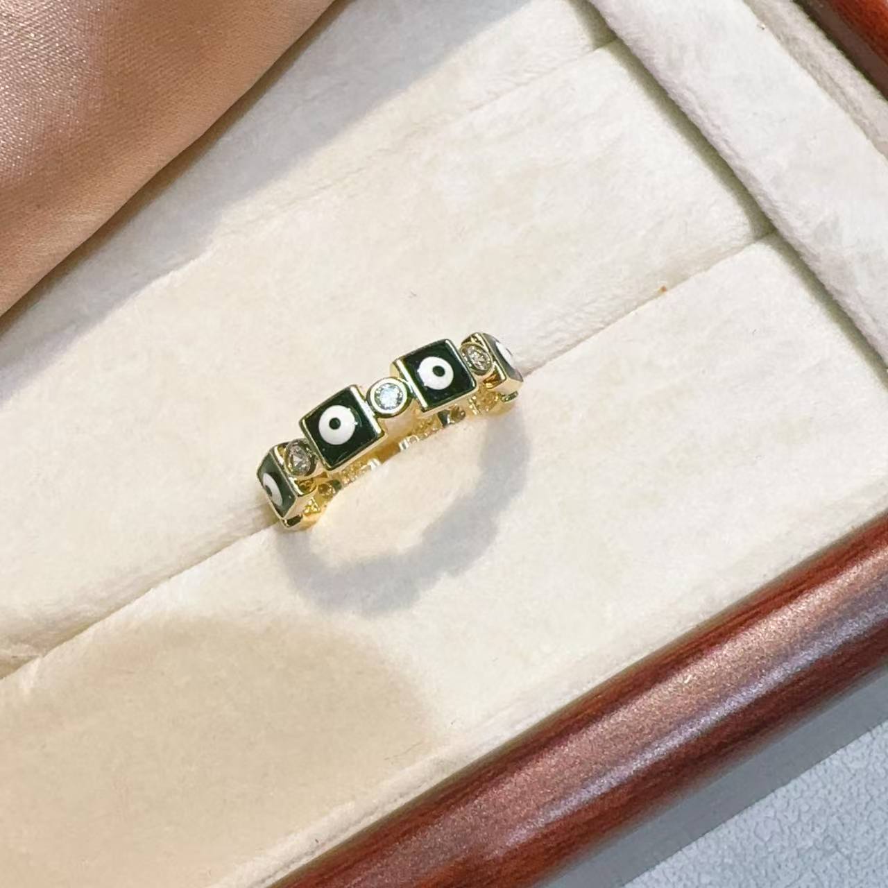 Cross-border supply Instagram niche mini ear rings, women's copper plated with real gold zircon oil drip eye retro open ring details Picture