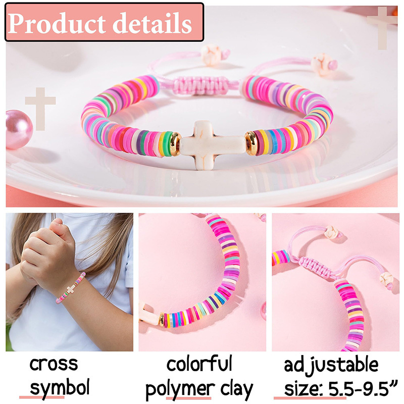 Europe And The United States New Foreign Trade Sales Children Girls Women Rainbow Clay Cross Bracelet Jewelry Bohemia Jewelry Manufacturers Direct Sales Item Picture