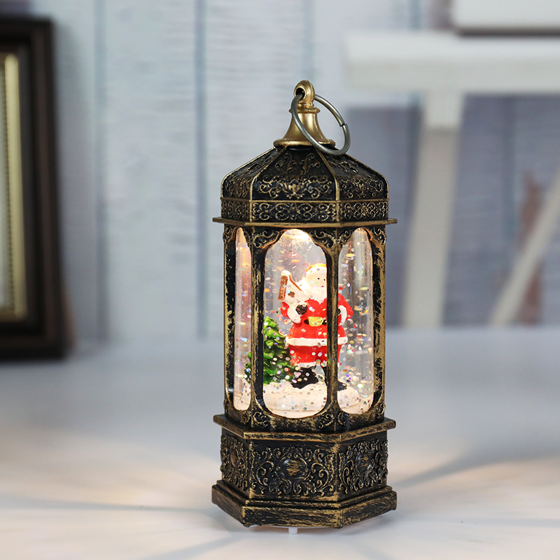 Cross-border new Christmas decorations: Snowflake hexagonal wind lanterns, Christmas micro-landscape illuminated night lights, Christmas gifts Application Scenario