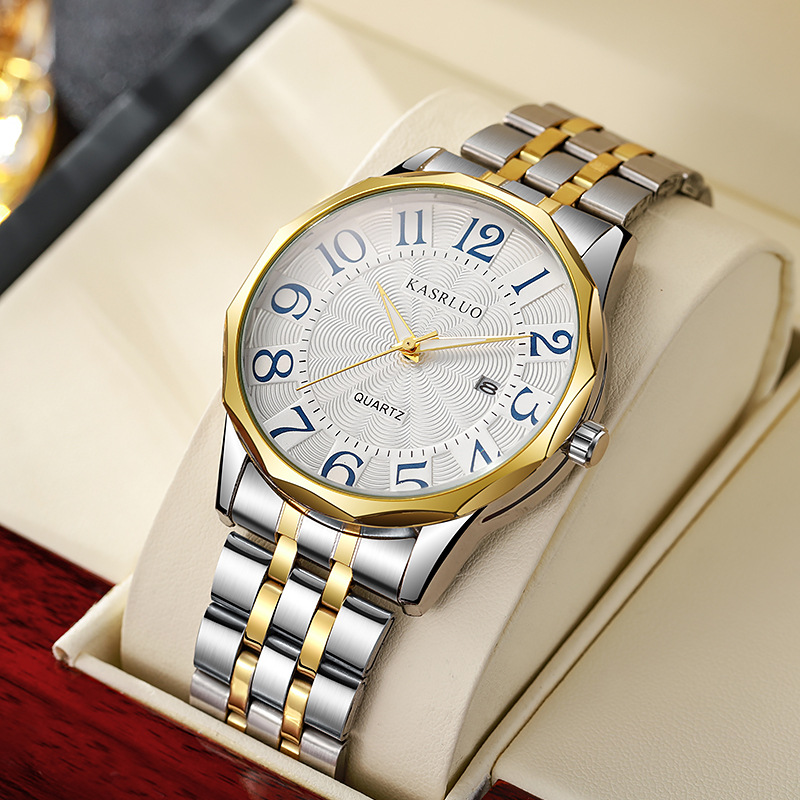 卡萨罗爆款老年男士品牌手表商务简约时尚日历钢带防水男表精美