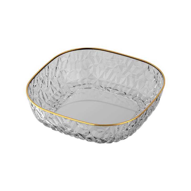 ins Light luxury style gold edge hammer pattern fruit plate PET diamond pattern random pattern square fruit plate Home living room desktop fruit plate Item Picture