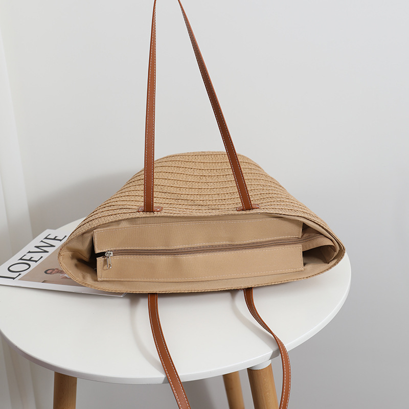 All-In-One Simple Single Shoulder Straw Bag New Large Capacity Straw Bag Braided Bag Tote Bag Female Beach Holiday Beach Bag Specification drawing