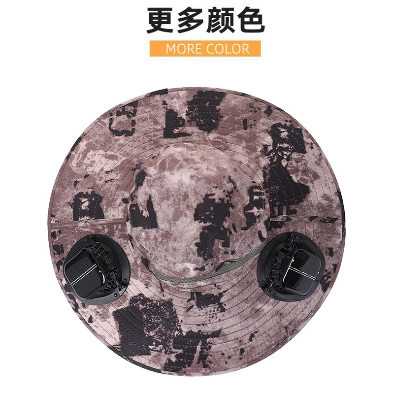 Solar-powered double-fan hats for men, summer outdoor mountain climbing and fishing sun protection hats, wide-brimmed breathable fisherman hats pic 9