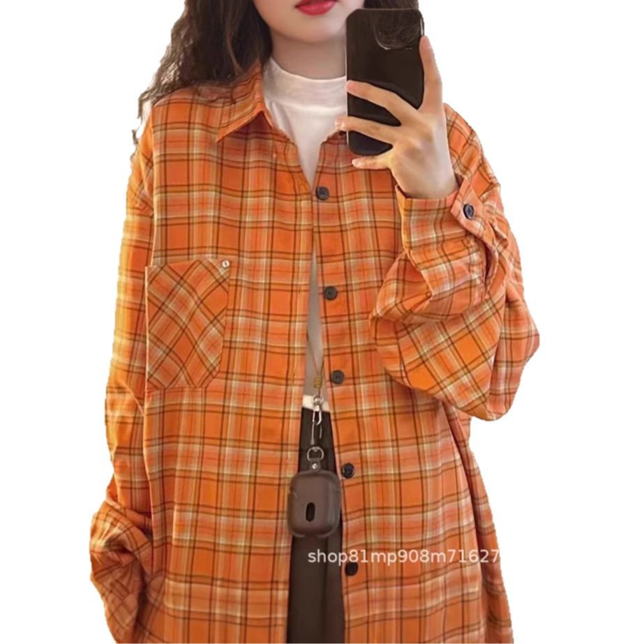 衬衫女/衬衫全棉格子女/上衣桑蚕丝/衬衫/衬衫女长袖百搭白底实物图