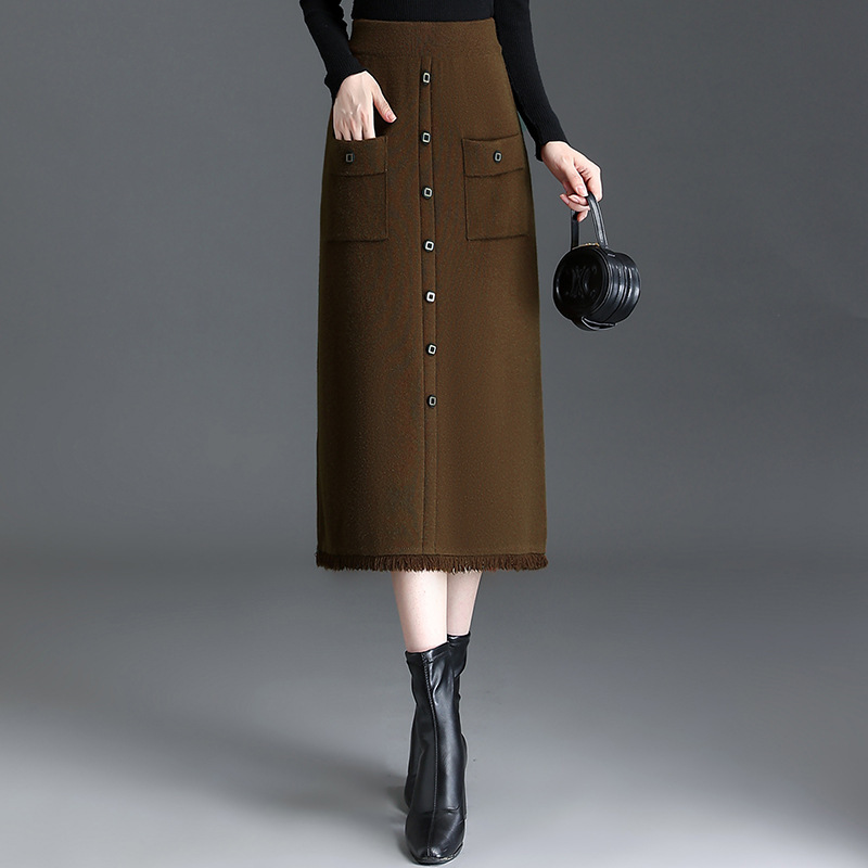 2023年秋季新款韩版时尚中长款针织半身裙女高腰洋气女士毛线裙详情图1