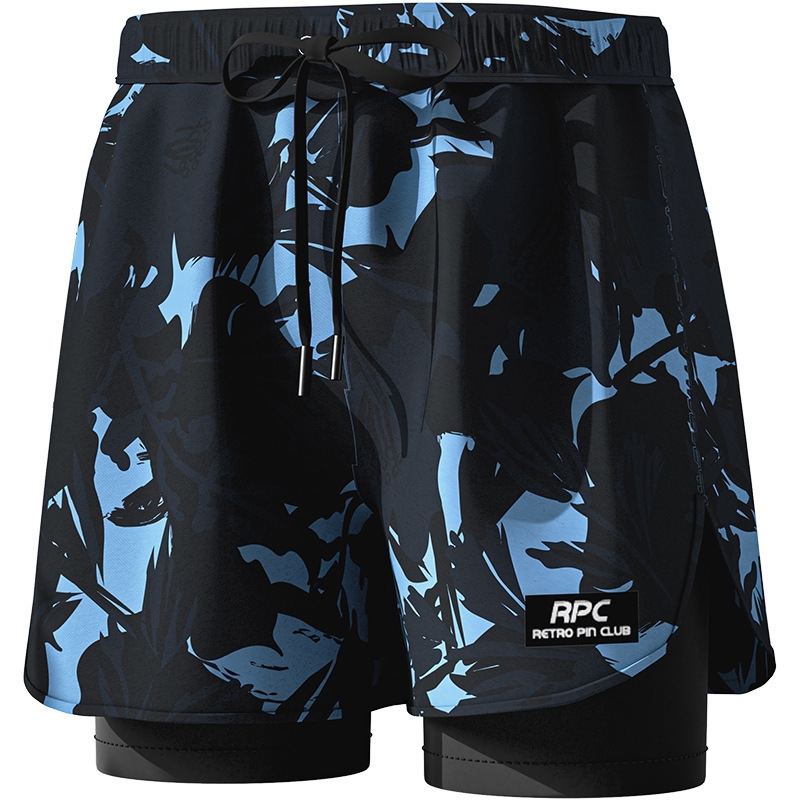 Adult double-layer swimming trunks, men's one-side-up five-inch swimsuits, anti-embarrassment new professional beach adult swimming equipment Item Picture