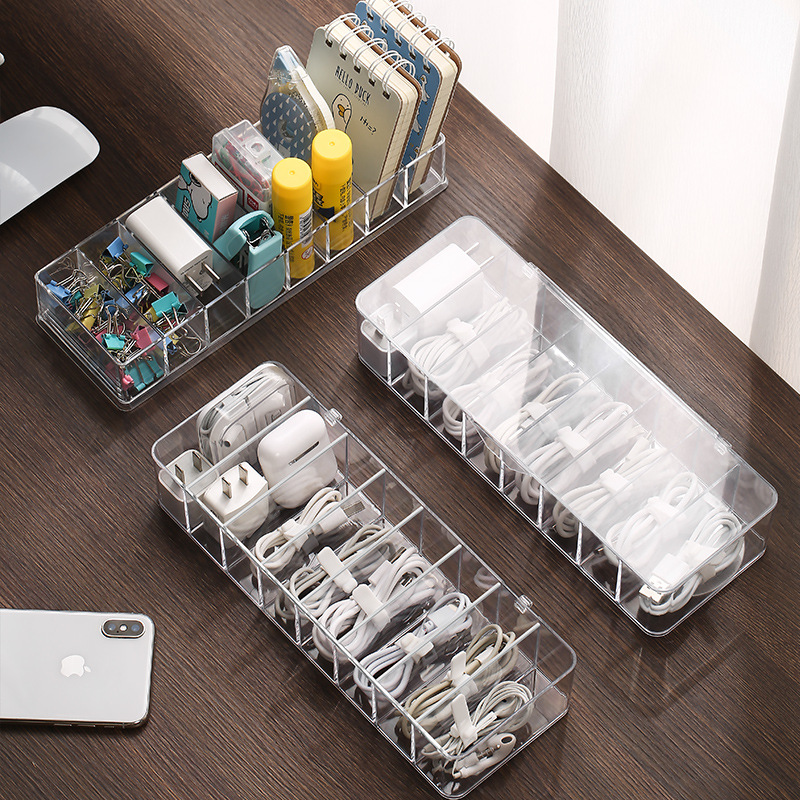 Dust-proof storage and cable management box, hub organization box, desktop data cable storage box, mobile phone charging cable, power cord buckle details Picture