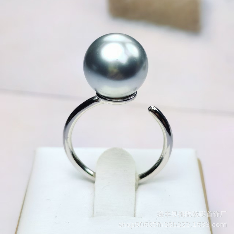 S925 sterling silver simple women's ring, pearl empty stand, adjustable ring, DIY handcrafted accessory, 10-12mm beads Specification image