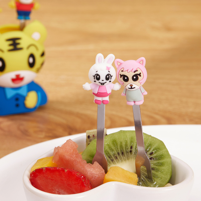 Home stainless steel fruit fork storage jar set, children's creative and cute ins Nordic-style Korean cake fork details Picture