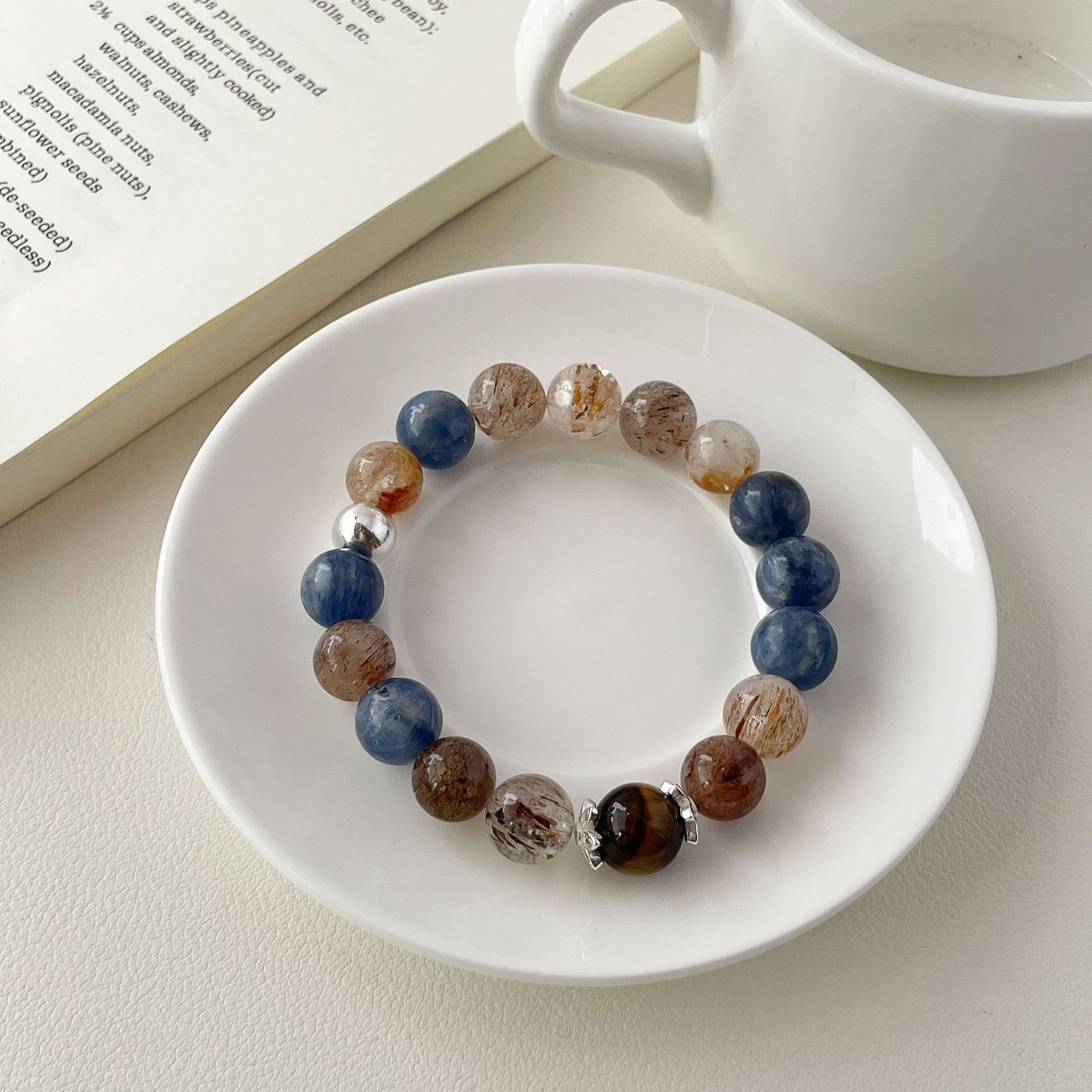 原创天然黑金超七蓝金石手串925纯银小众高级感招财手链轻奢