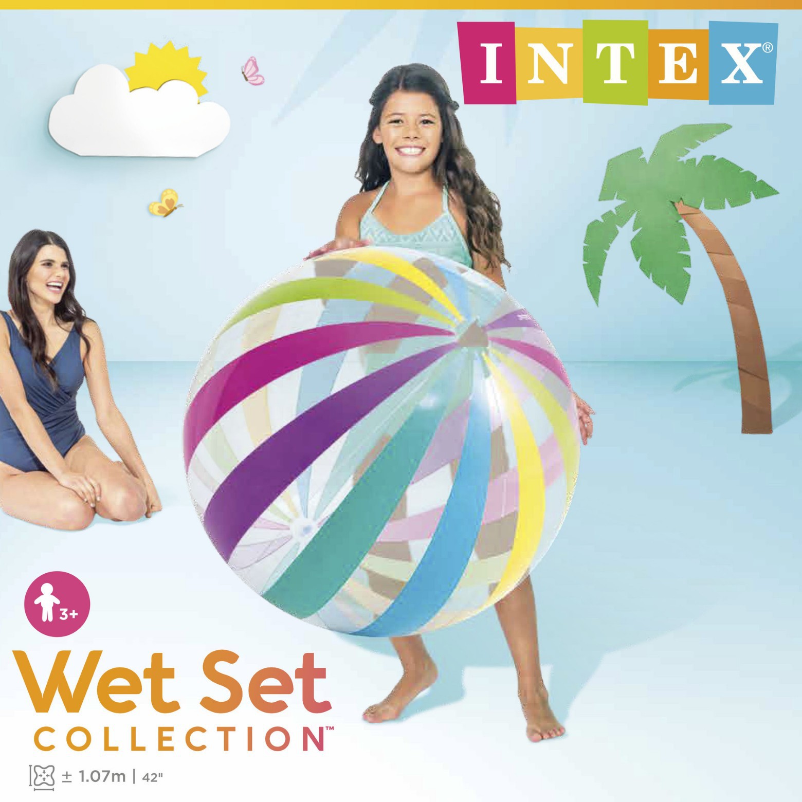 INTEX 59065 充气沙滩球游泳池漂浮玩具大球宝宝小孩水上大排球 高档环保 充气加厚 炫彩条纹