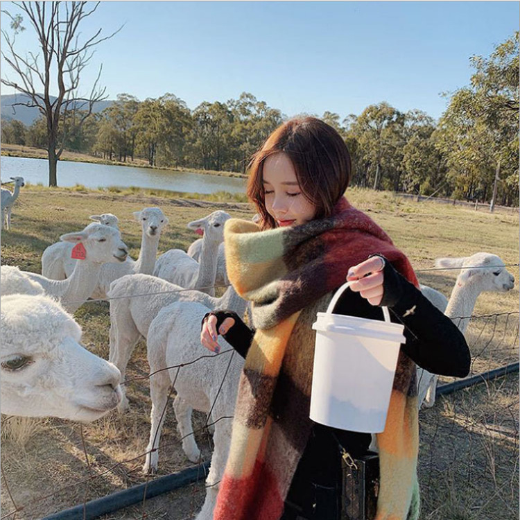 Otoño invierno engrosamiento mohair tartan bufanda chica ambiente sensación engrosamiento mantón cálido moda europea y americana con flecos cuello details Picture