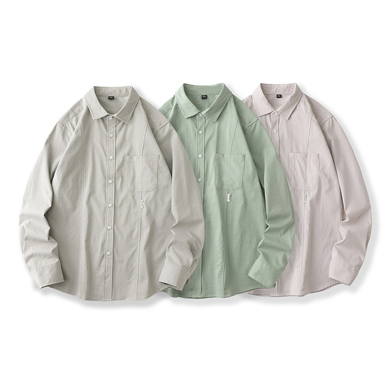 The new autumn men's long-sleeved shirt, a Japanese-style Hong Kong-style casual wear, is trendy, simple, versatile and artistic men's shirt jacket details Picture