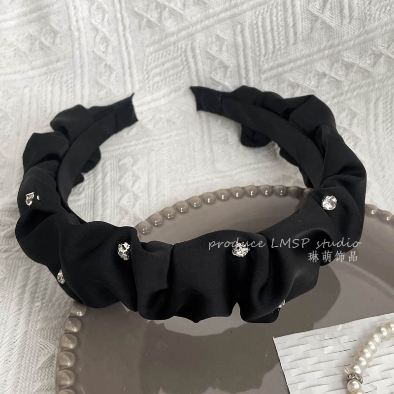 Superior sense spring Summer black tie small fragrance pearl hair band Hair accessories High cranio-top female headband bow wide edge hair grottoes details Picture