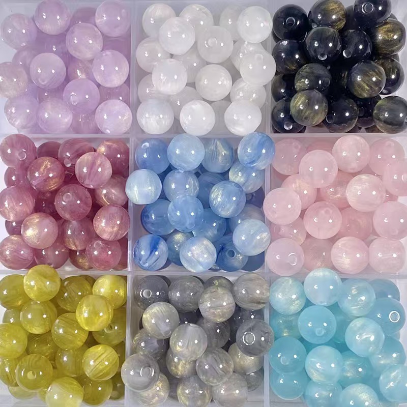 Jelly translucent gilded resin round beads, loose beads, handcrafted beaded bracelets, necklaces, semi-finished beaded jewelry accessories