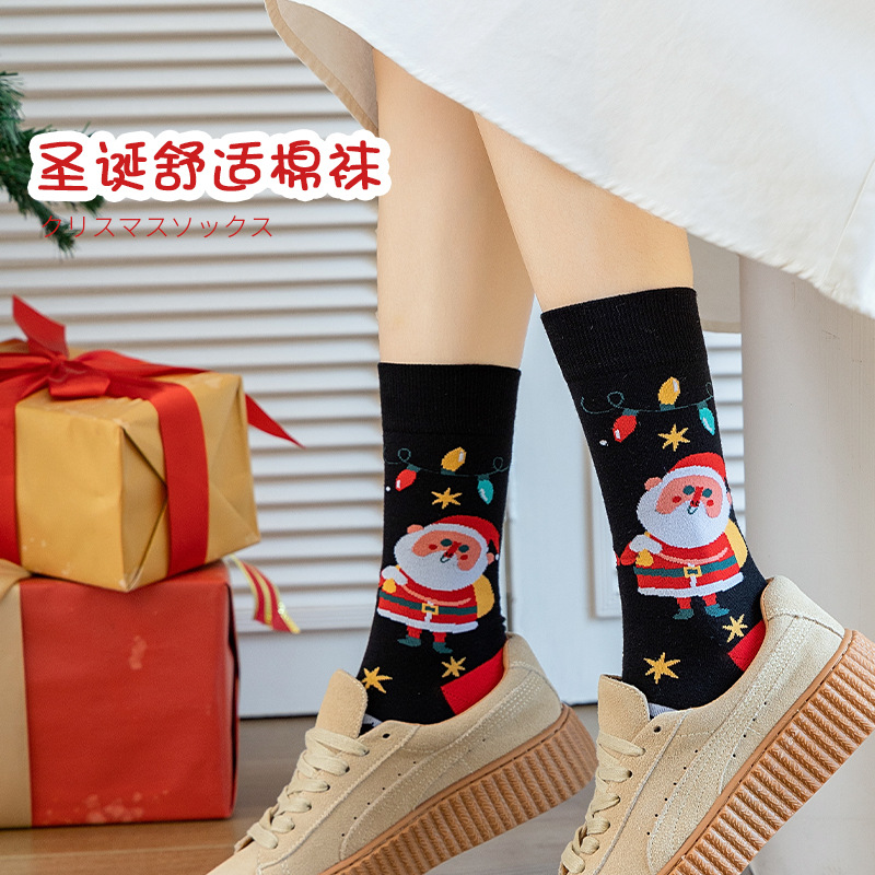Cross-border Christmas socks, European and American trendy mid-calf socks, autumn and winter styles, creative cartoon design cotton socks, Christmas gifts