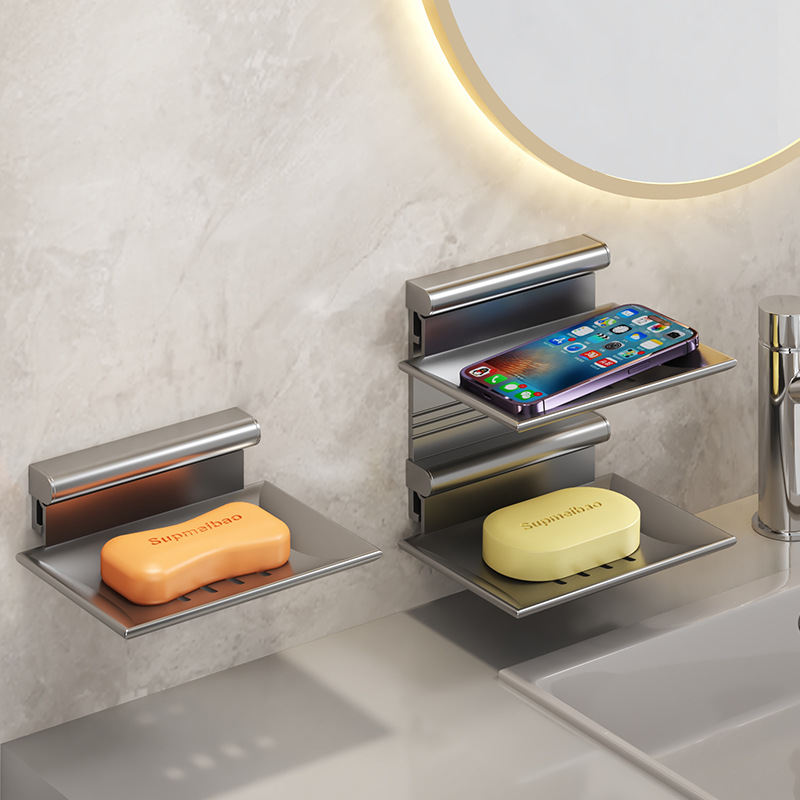 Wholesale of creative square soap boxes, wall-mounted draining soap racks without holes, and bathroom soap storage racks