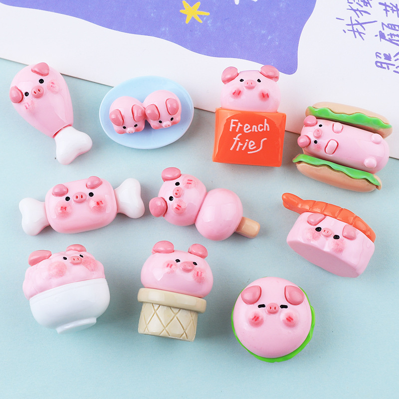 立体小猪食玩 diy奶油胶自制手机壳发夹头饰饰品材料树脂配件批发