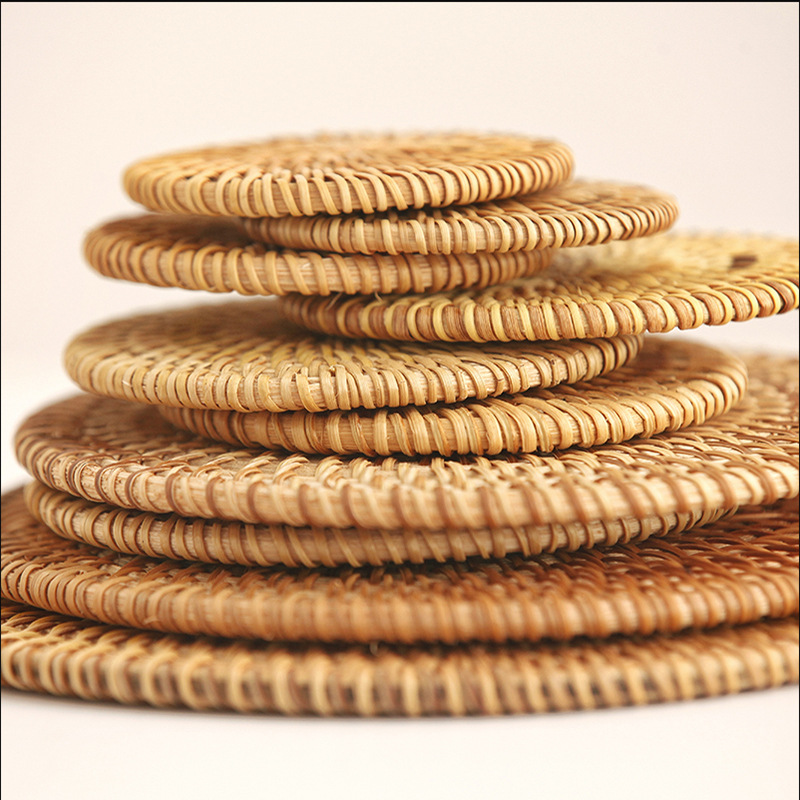 Autumn Rattan Woven Cup Mat Japanese Cup Mat Round Casserole Mat Pot Mat Woven Tea Set Cup Mat Manufacturers Direct Wholesale Application Scenario