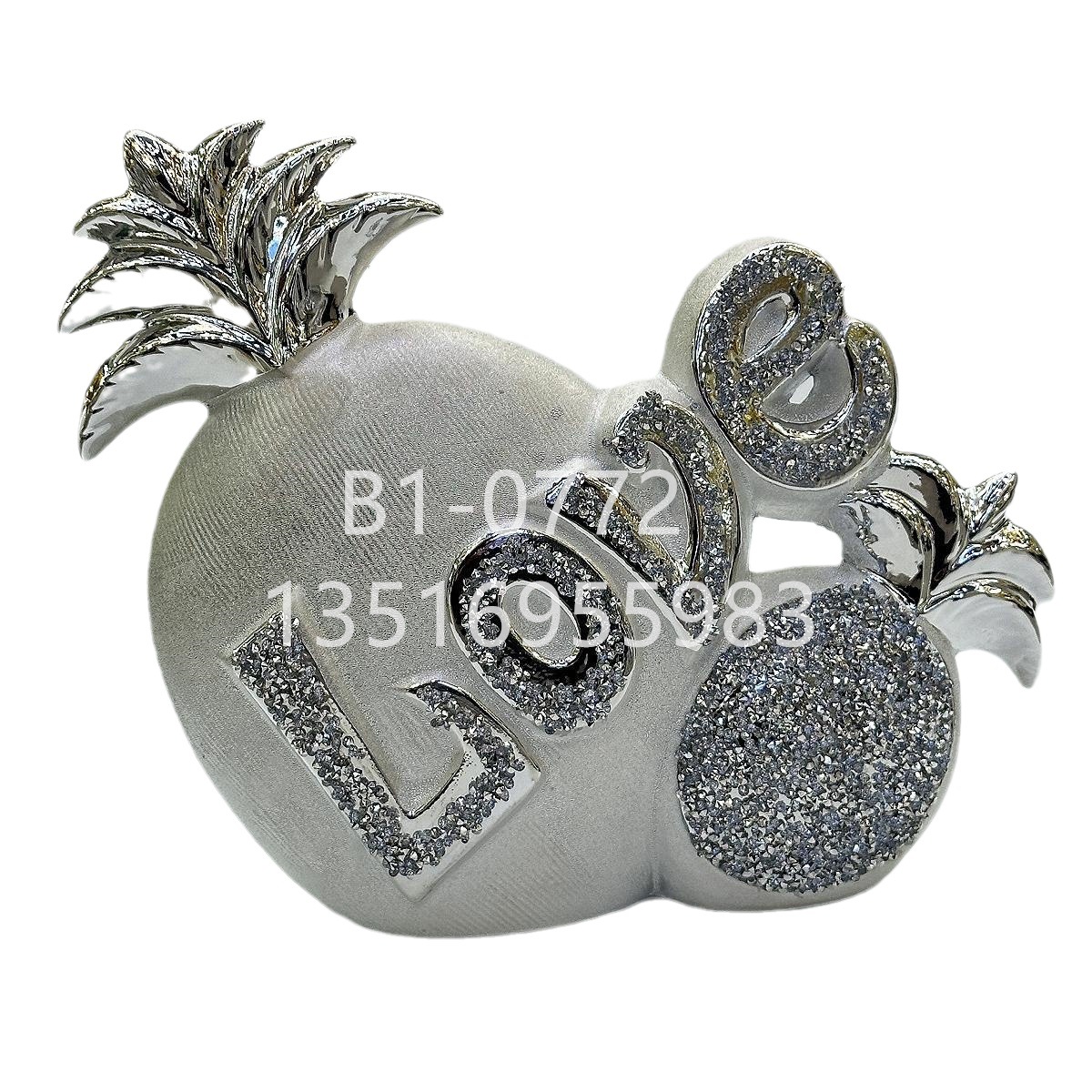 High-end, light luxury silver ceramic ornaments with letters and diamonds, English brand decorative items, ceramic handicrafts, home furnishings Item Picture