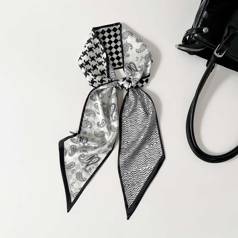 High-end cashew print silk scarves, long double-layer scarves, ribbons, women's tie bags, decorative suit neckerchiefs, silk scarves wholesale details Picture