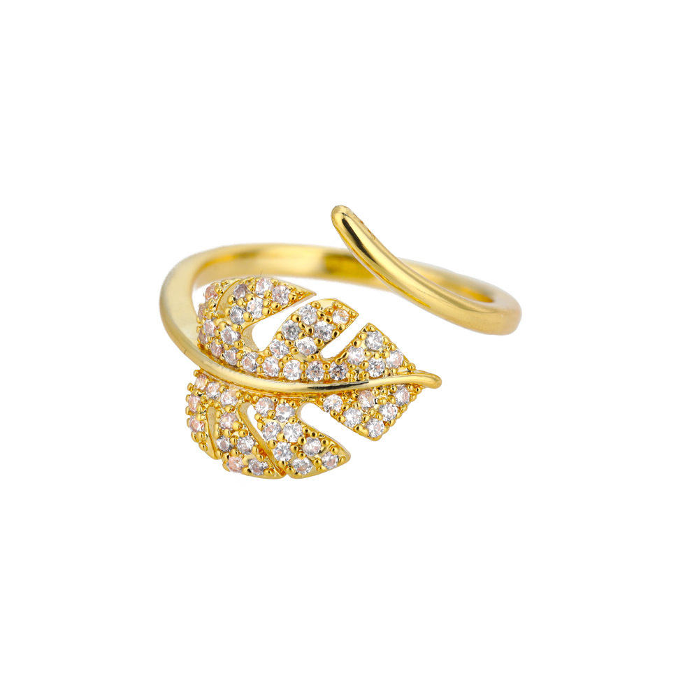 Kimoj's New Ring Is Retro, Fashionable And Elegant. It's A Summer Leaf Ring, An 18K Gold Palm Leaf Ring, A Leaf Ring And A Women's Opening Ring Item Picture