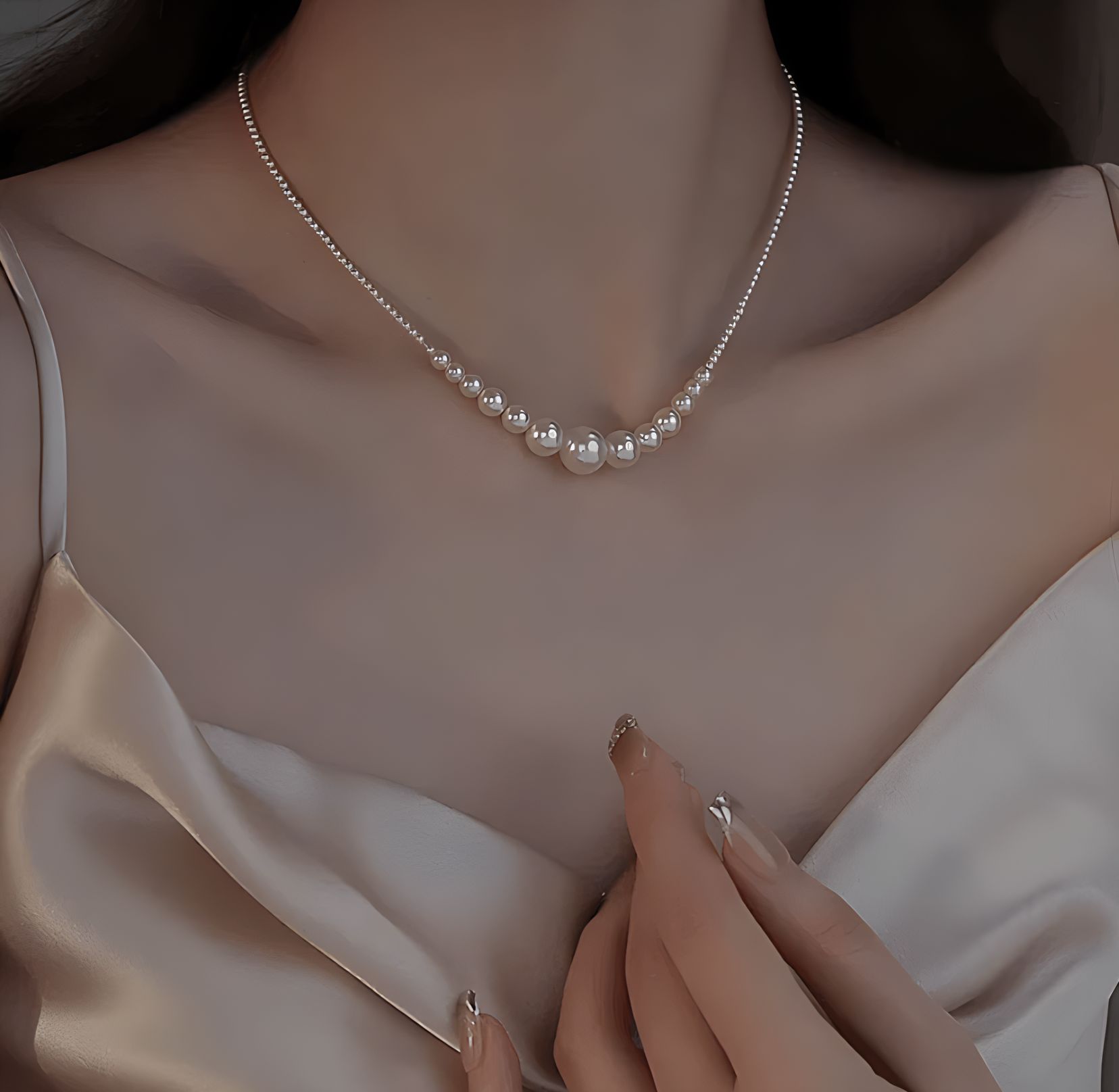 银贝纯银扣头不规则施家珍珠项链女新款高级感轻奢精致设计毛衣链详情4