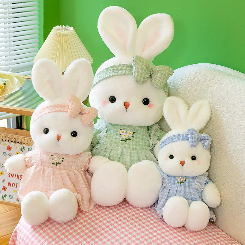 可爱兔毛绒玩具穿裙兔女孩生日礼物蝴蝶结发卡治愈抱枕批发