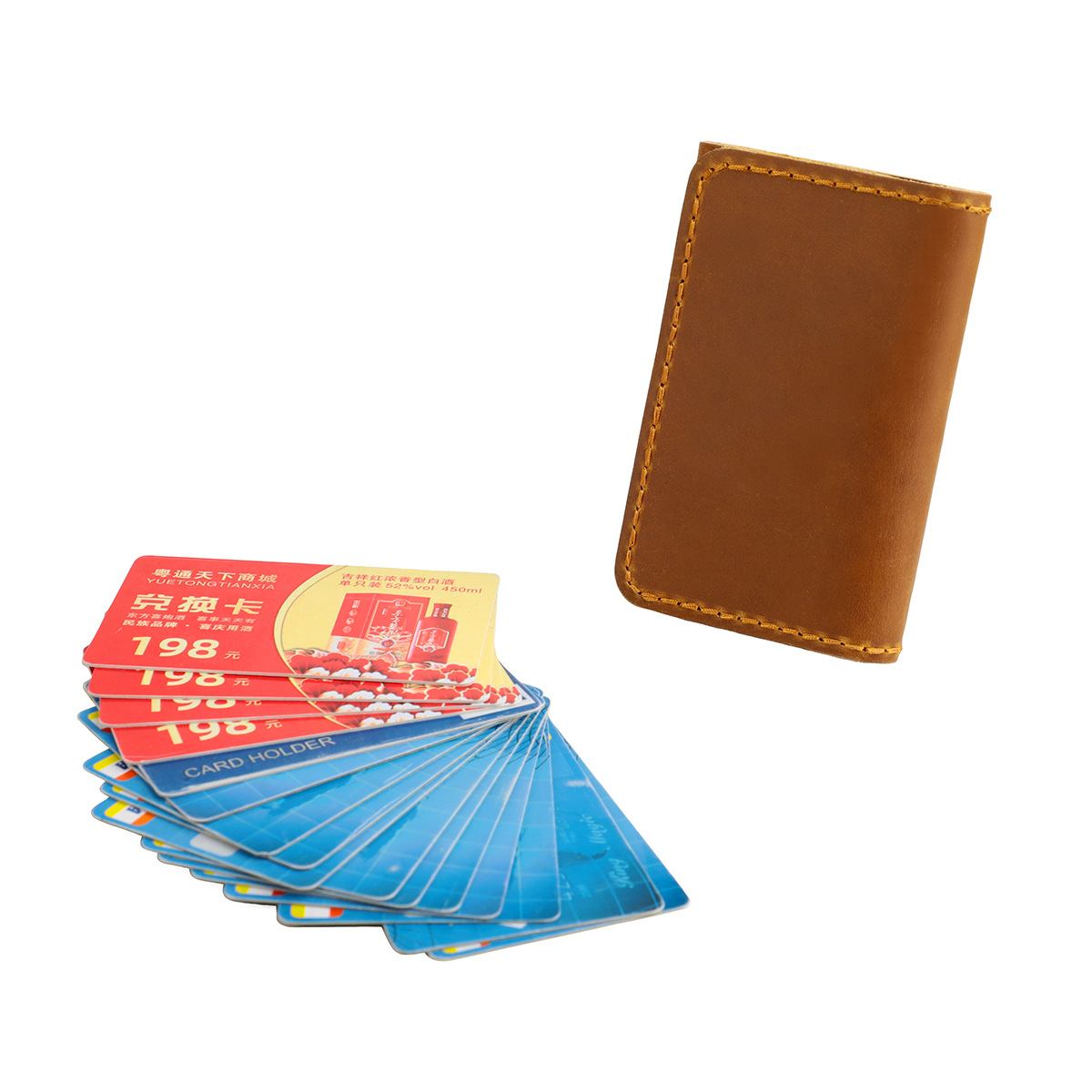 Color Crazy Horse Pickup Bag Women's Purse Credit Card Bank Card Cover Leather Coin Purse Vintage Name Card Holder details Picture