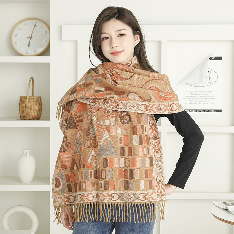 National Wind Shawl With Decorative Warm Imitation Cashmere Scarf Female Autumn And Winter New Fringe Jacquard Scarf Wholesale details Picture