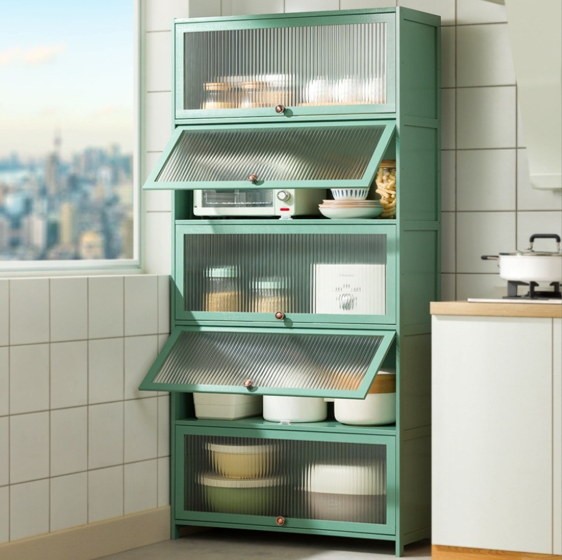 Kitchen supplies storage cabinet, floor-standing multi-layer bowl cabinet, living room, bedroom, balcony storage rack, miscellaneous storage rack, bookcase with door