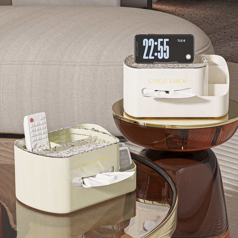 An InS-style high-end, simple and multi-functional tissue box for desktop coffee tables, a multi-functional item with a high appearance level and a cream style details Picture