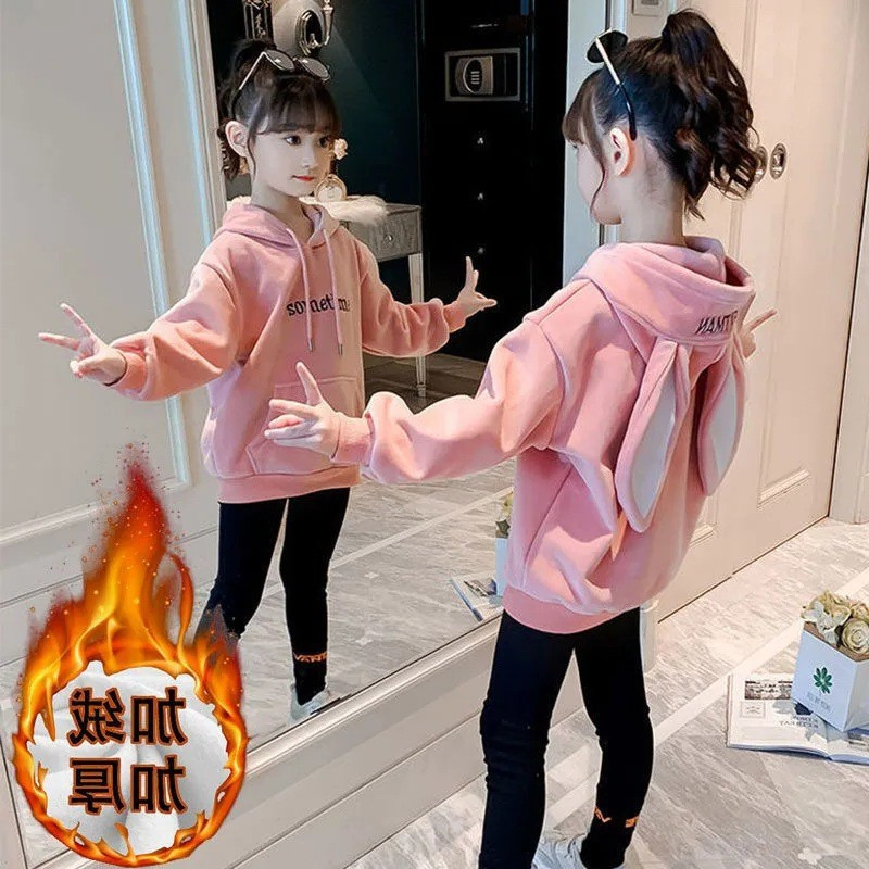 New plush and thickened hoodies for girls in autumn and winter. Stylish and warm tops for little girls and hoodies for big kids in winter Specification image
