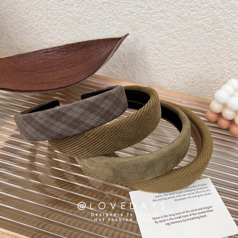 显白咸菜绿发箍格子纯色高质感高颅顶海绵头箍秋冬外出气质发箍潮