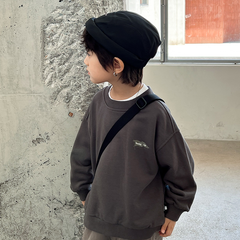 Children's clothing boys' hoodie Autumn 2024 New style Boys' autumn Cool Children's top round neck Spring and autumn style trendy details Picture