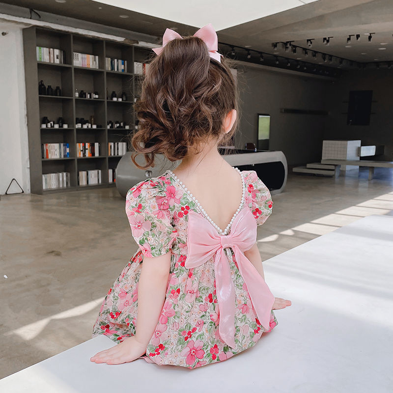 Girls' floral print dress for summer 2022, new style children's stylish princess dress, little children's dress, summer dress for girls