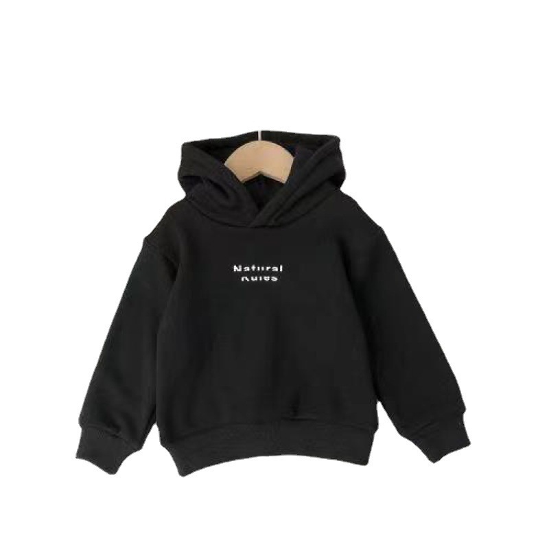 Chicos otoño invierno sudadera 2023 nuevo estilo con capucha peluche manga larga color sólido estampado de alta calidad guapo versión coreana niño bonito bonito Item Picture