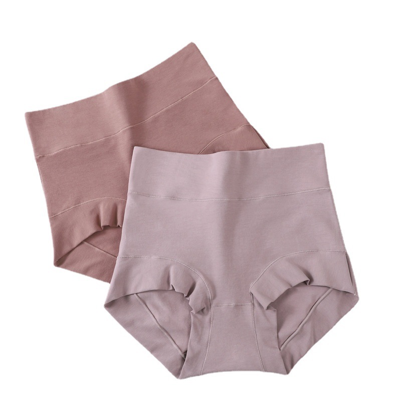 60 Combed Cotton Women's High-Waisted Panties Plus-Size Pure Cotton Crotch Anti-Bacterial Solid Color Cotton Belly Lift Briefs Item Picture