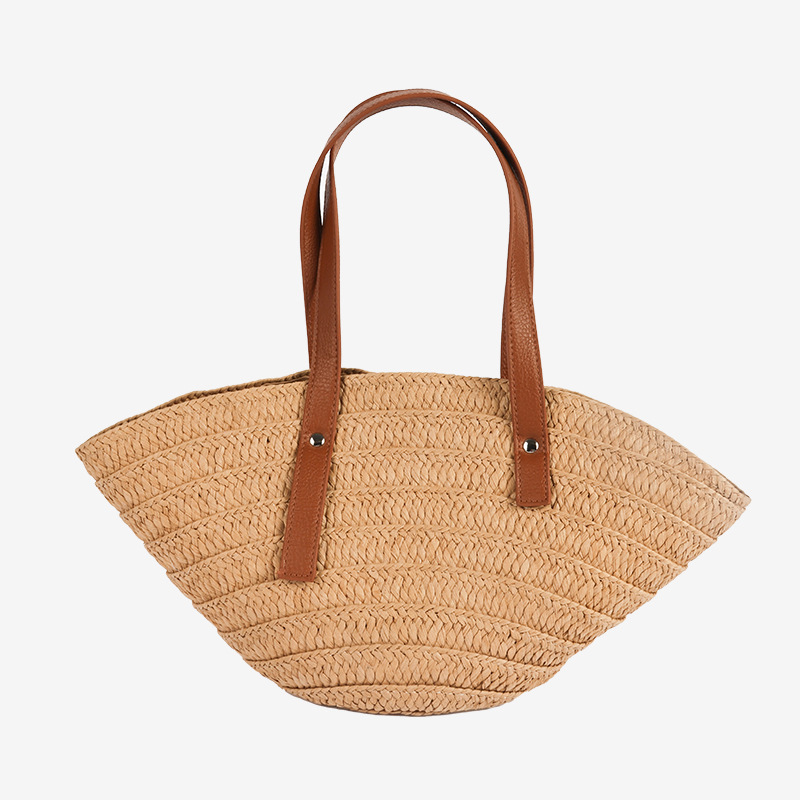 Fan-shaped single-shoulder straw woven bag, new cute shell hand-held straw woven bag, vacation style beach bag, versatile women's bag details Picture