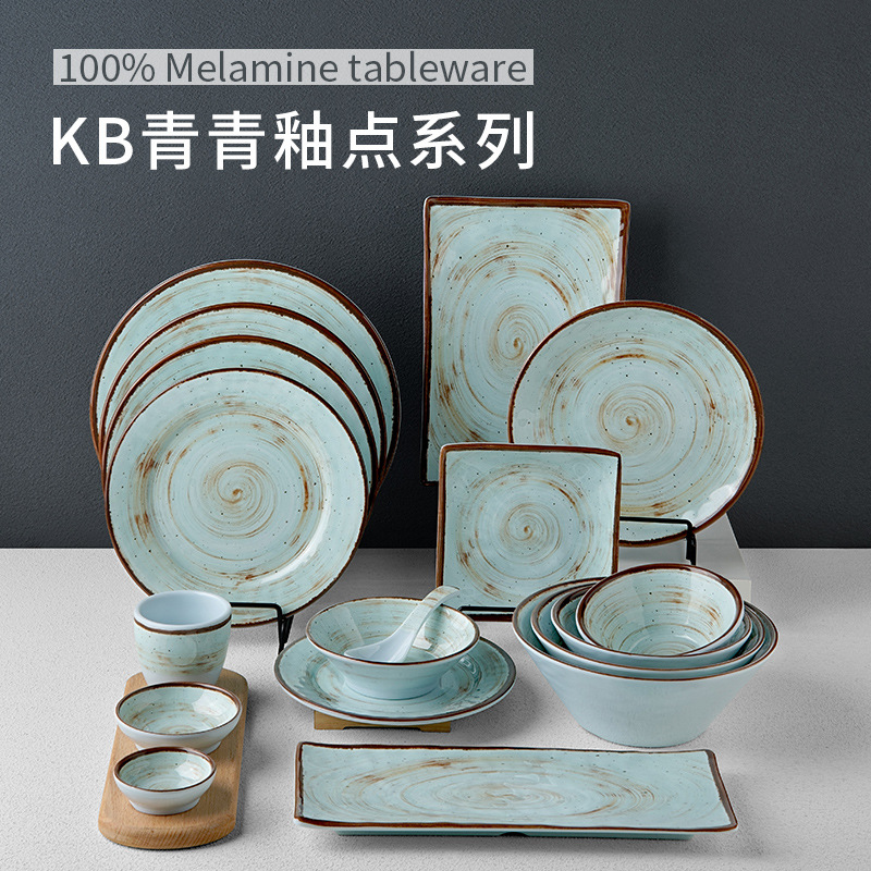 New imitation porcelain KB blue glaze dot melamine tableware factory direct sales melamine tableware