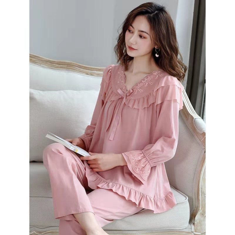 The Modal pajama women's autumn silk long-sleeved home wear set can be worn over loose and large-sized maternity clothes Specification image