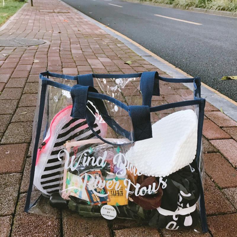 Multi-functional swimming bag, outdoor travel storage bag, transparent pvc large-capacity toiletry bag, waterproof hand-held beach bag Specification image