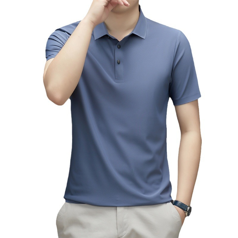 Summer men's seamless quick-drying breathable business casual Polo shirt, ice silk stretch solid color solid size short-sleeved T-shirt for men Item Picture