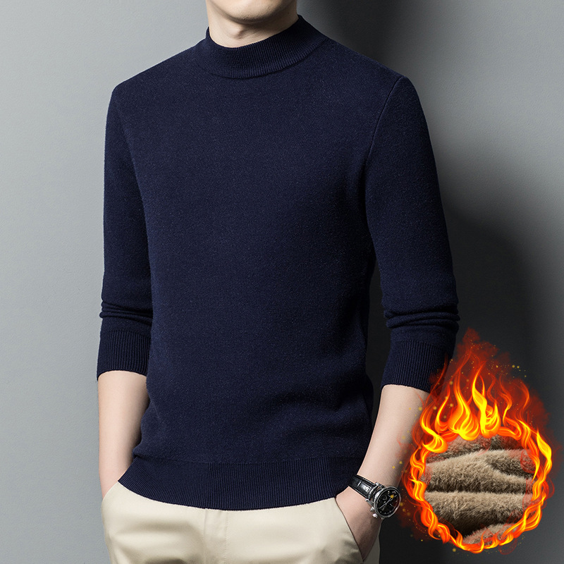 One-piece fleece winter fleece warm middle-aged and elderly men's knitted sweater sweater men's base layer simple semi-high neck men's Application Scenario