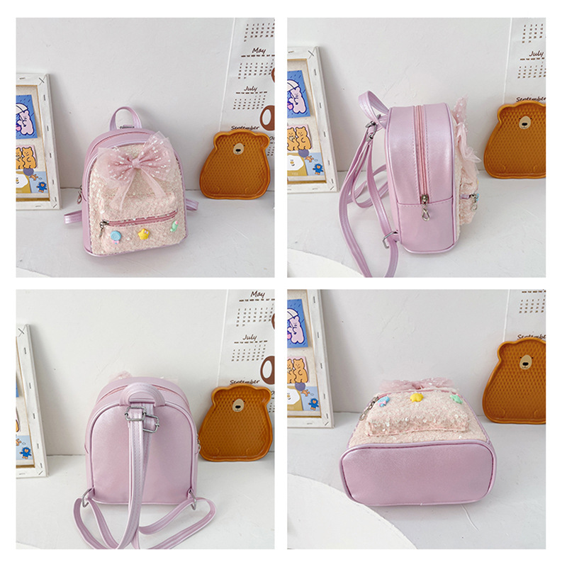 Source Manufacturers New Children's Bag Girls Fashion Trend Sequin Small Backpack Big Bow Baby Backpack Specification drawing